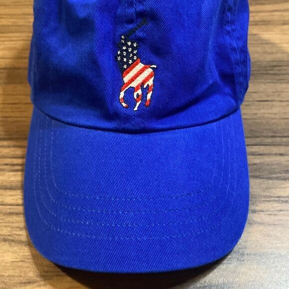 Polo Ralph Lauren Mens Sports Ball Cap Royal USA Flag One Size NEW - Picture 2 of 4